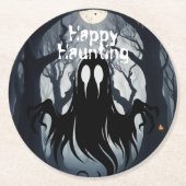 ハロウィン幽霊幽霊のよく出るフォレストの衣装パーティー ラウンドペーパーコースター (正面)