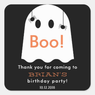 ハロウィン幽霊誕生日サンキューブラックステッカー スクエアシール
