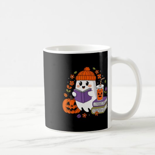 ハロウィン幽霊読ズ本好き幽霊コーヒーW コーヒーマグカップ (右)