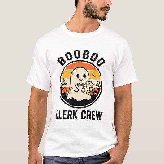 ハロウィン店員ブーブーゴーストクルー ヴィンテージ風_1 Tシャツ (正面)
