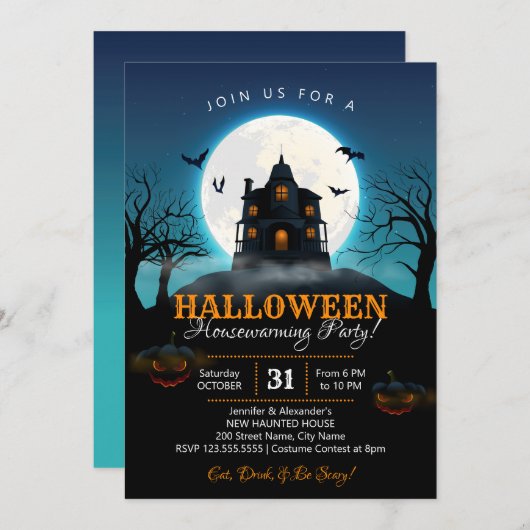 ハロウィン引っ越し祝いパーティーパーティの招待状 招待状 (正面/裏面)