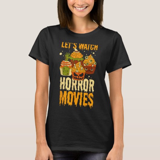 ハロウィン怖いホラー映画を見不気味よう Tシャツ (正面)