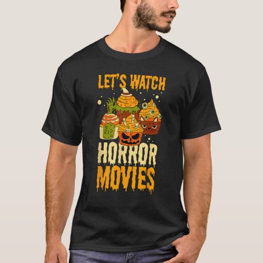 ハロウィン怖いホラー映画を見不気味よう Tシャツ (正面)