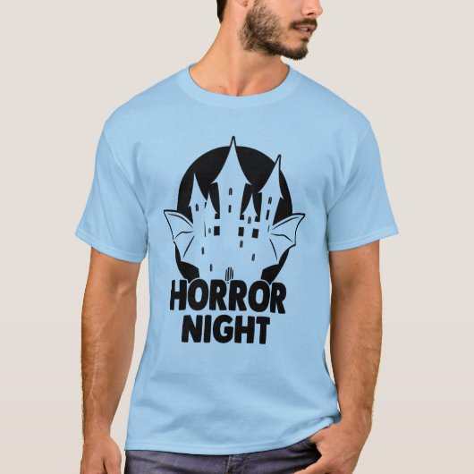 ハロウィン恐怖の夜の怖い家コウモリ Tシャツ (正面)