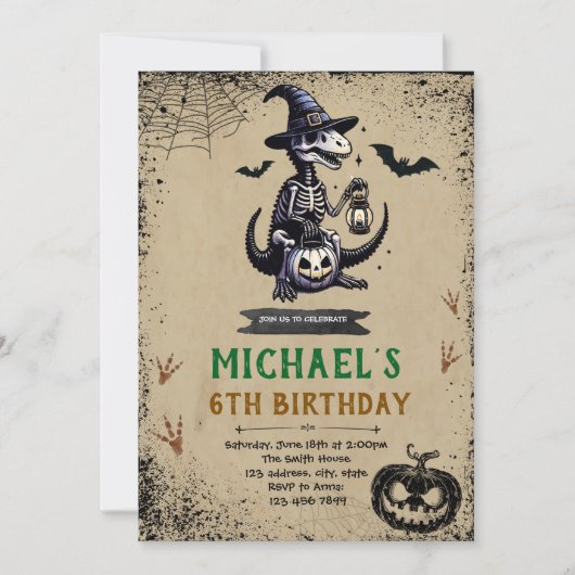 ハロウィン恐竜誕生日招待状 招待状 (正面)