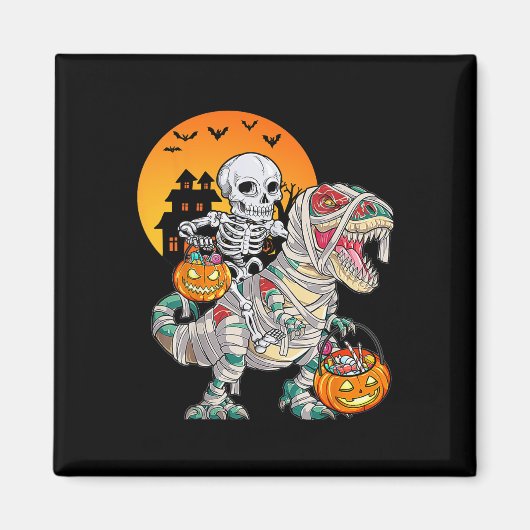 ハロウィン恐竜Tレックス骸骨怖い少年子供 マグネット (正面)