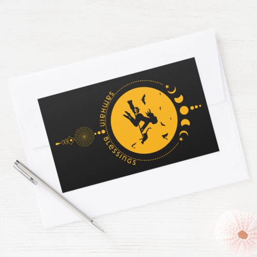 ハロウィン恵み、魔女 長方形シール (封筒)