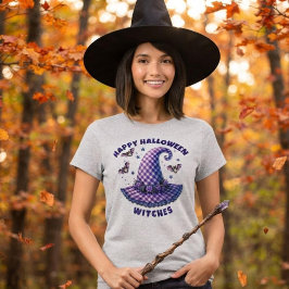 ハロウィン愉快な魔女たち パープルギンガム魔女の帽子 Tシャツ