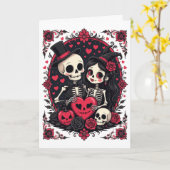 ハロウィン愛溢れるスケルトンカップル カード (黄色い花)