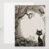 ハロウィン招待状不気味猫 招待状 (正面/裏面)