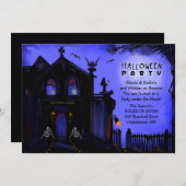 ハロウィン招待状 - 幽霊屋敷と骸骨 招待状 (正面/裏面)