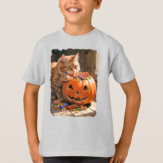 ハロウィン救済の猫はキャンディに! Tシャツ (正面)