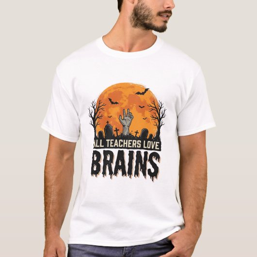 ハロウィン教師の脳 ビンテージ ベクター デザイン_1 Tシャツ (正面)
