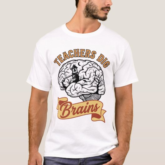 ハロウィン教師Tシャツ ビンテージ風 脳の文字遊び Tシャツ (正面)