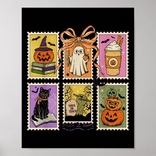 ハロウィン教師Tシャツ 幽霊の本を読む ハロウィン ポスター (正面)