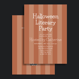 ハロウィン文学パーティ ストライプ オレンジ 招待状