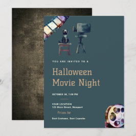 ハロウィン映画鑑賞会 ブラックキャット プロジェクター 遊び心あふれる ダーク 招待状