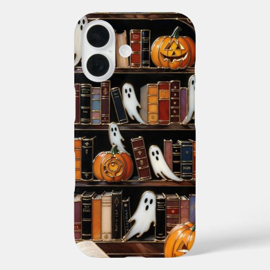 ハロウィン本棚スマホケース ゴースト パンプキン Case-Mate iPhoneケース (裏面)