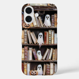 ハロウィン本棚スマホケース ゴースト パンプキン iPhone 16ケース