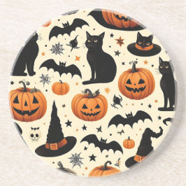 ハロウィン柄の黒猫とかぼちゃのパターン コースター