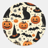 ハロウィン柄の黒猫とかぼちゃのパターン ラウンドシール (正面)