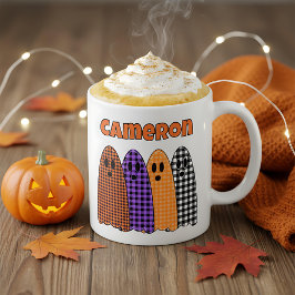 ハロウィン柄チェックギンガムのオバケ コーヒーマグカップ