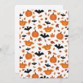 ハロウィン柄 | かぼちゃ, コウモリ, 秋の葉。 招待状 (正面/裏面)