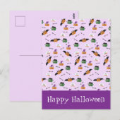ハロウィン柄 サンクス パープルのカボチャ ポストカード (正面/裏面)