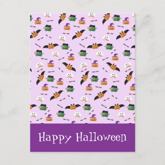 ハロウィン柄 サンクス パープルのカボチャ ポストカード (正面)