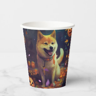 ハロウィン柴犬とカボチャ 怖い 紙コップ