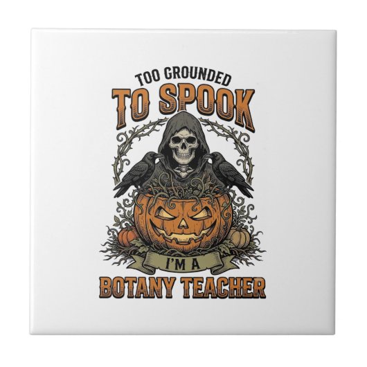 ハロウィン植物学教師ビンテージ彫刻カボチャ タイル (正面)