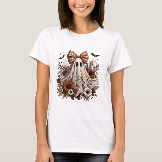 ハロウィン楽しみTシャツ - レースの幽霊 - 秋 Tシャツ (正面)
