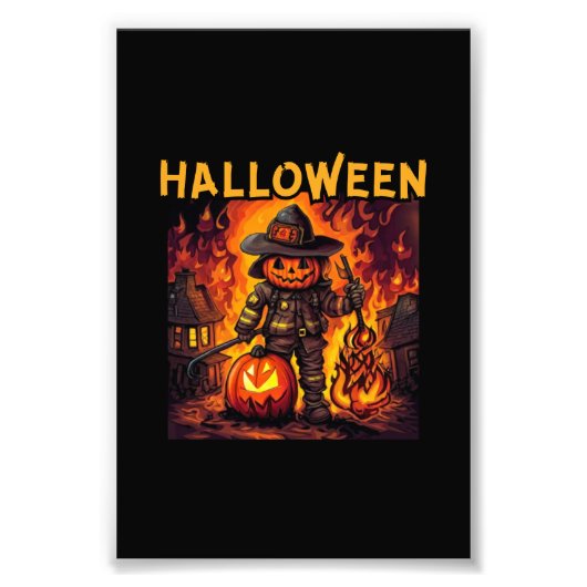 ハロウィン消防士トリックか治療か? フォトプリント (正面)