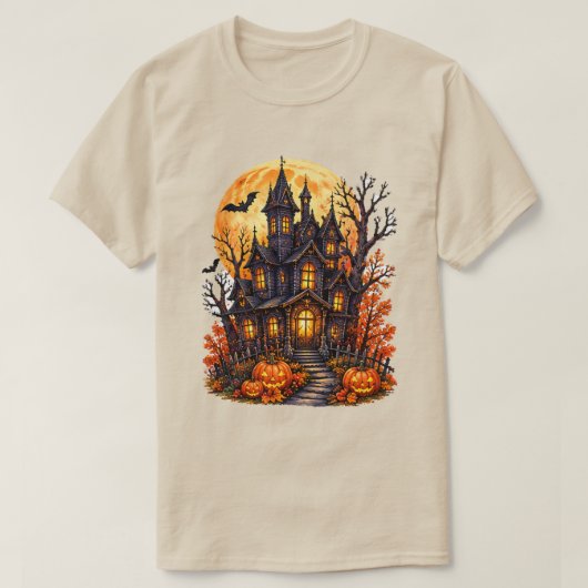 ハロウィン満月の幽霊城 Tシャツ (デザイン正面)