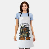 ハロウィン溶接工Tシャツ おもしろい魔女の箒デザイン_1 エプロン (着用した状態)