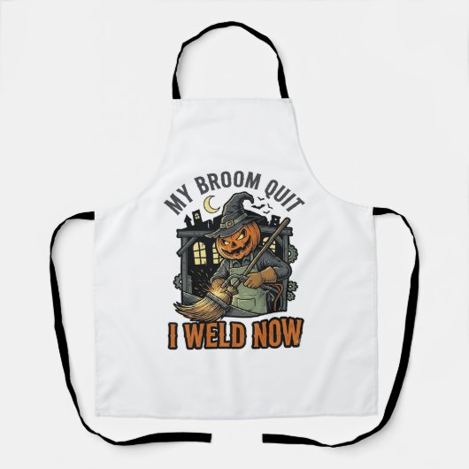 ハロウィン溶接工Tシャツ おもしろい魔女の箒デザイン_1 エプロン (正面)