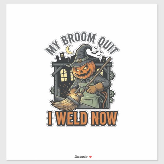 ハロウィン溶接工Tシャツ おもしろい魔女の箒デザイン_1 シール (シート)