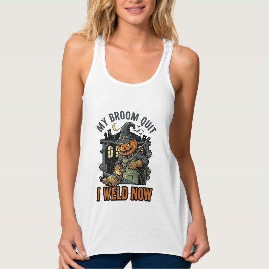 ハロウィン溶接工Tシャツ 楽しい魔女の箒デザイン_1 タンクトップ (正面)