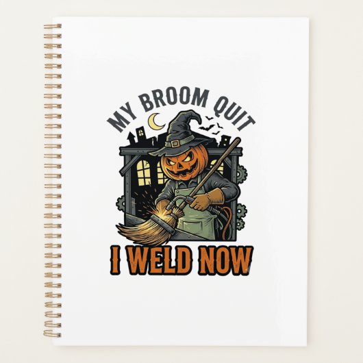 ハロウィン溶接工Tシャツ 楽しい魔女の箒デザイン_1 プランナー手帳 (正面)