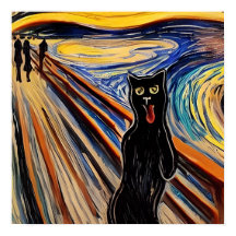 ハロウィン熱狂するブラックキャット「悲鳴」ポートレートアート