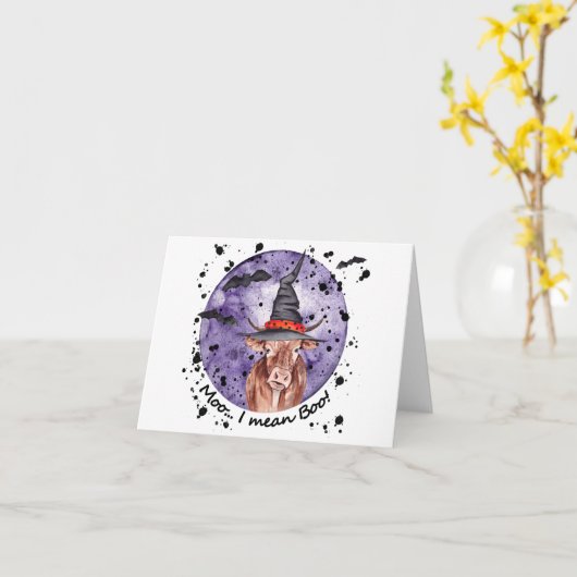 ハロウィン牛 モーと言う意味でブー 面白い カード (黄色い花)