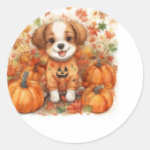 ハロウィン犬好きの秋のスクラップブック ラウンドシール (正面)