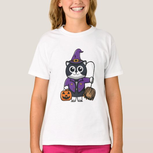 ハロウィン猫おもしろい猫幸せハロウィン子 Tシャツ (正面)