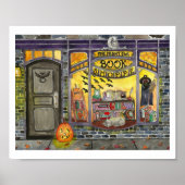 ハロウィン猫とブックショップ水彩画のポスター ポスター (正面)