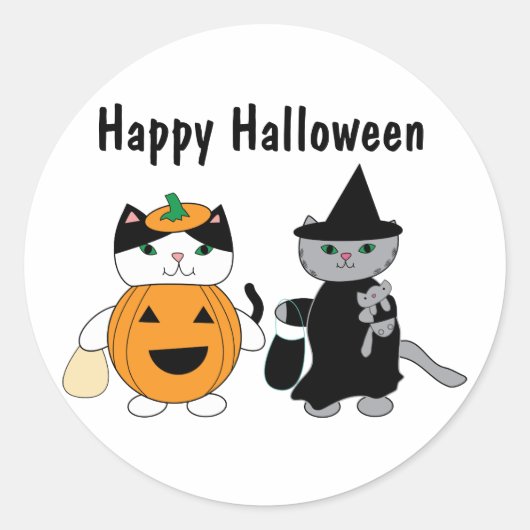 ハロウィン猫のコスチューム ラウンドシール (正面)