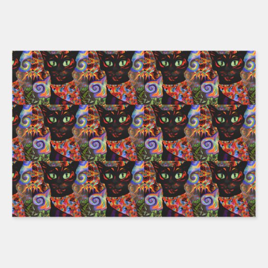 ハロウィン猫のプレゼントクールを3種類セット ラッピングペーパーシート (正面3)