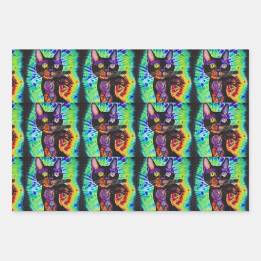 ハロウィン猫のプレゼントクールを3種類セット ラッピングペーパーシート (正面)