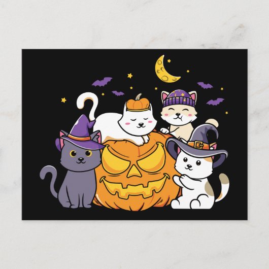 ハロウィン猫アニメキャットかわいいカボチャ ポストカード (正面)