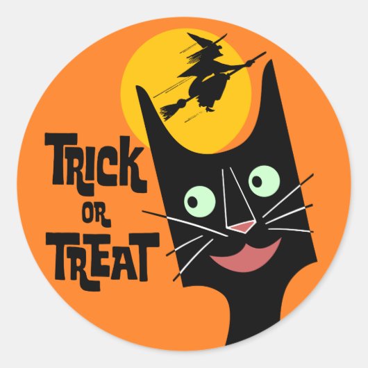 ハロウィン猫ステッカーのトリックまたはトリートメント ラウンドシール (正面)