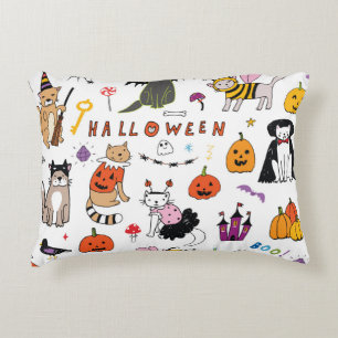 ハロウィン猫ヴィンテージ線パターン アクセントクッション